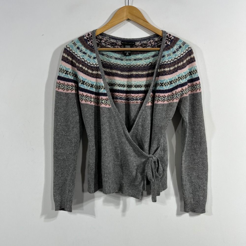 NY&Co Y2K Retro Nordic Fair Isle Angora Blend Wrap Cardigan Sweater Womens M